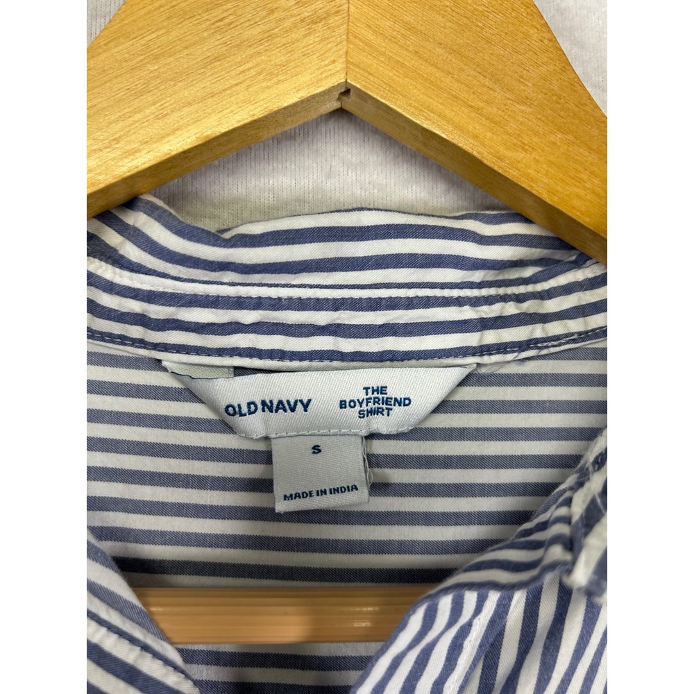 Coastal Preppy Old Navy Women S Blue White Striped Boyfriend Button Down Shirt - Picture 3 of 13